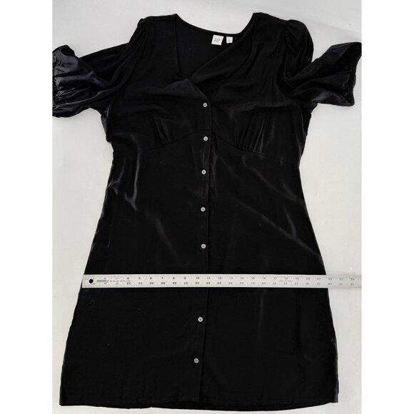 GAP Women’s Black Puff Sleeve Button Mini Dress Size L Preppy Normcore Simple - Picture 12 of 12